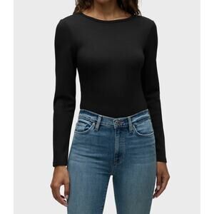 Hudson Jeans Knot Back Crewneck Rib-Scuba Knit Bodysuit Black Medium NWT